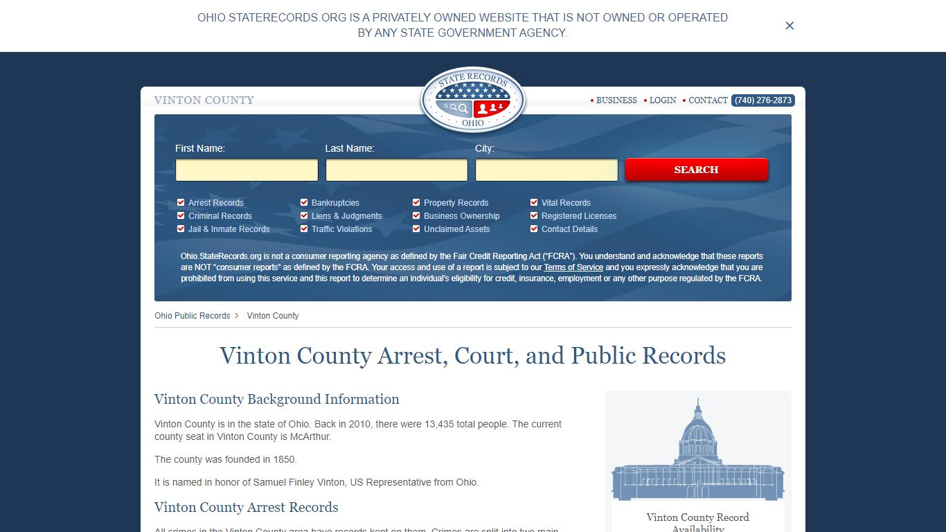 Vinton County Arrest, Court, and Public Records